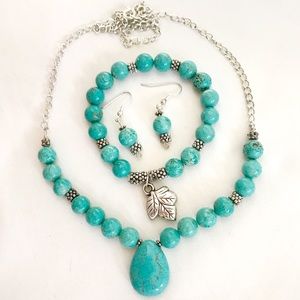 Turquoise and Silver Colored Jewelry Set 23”